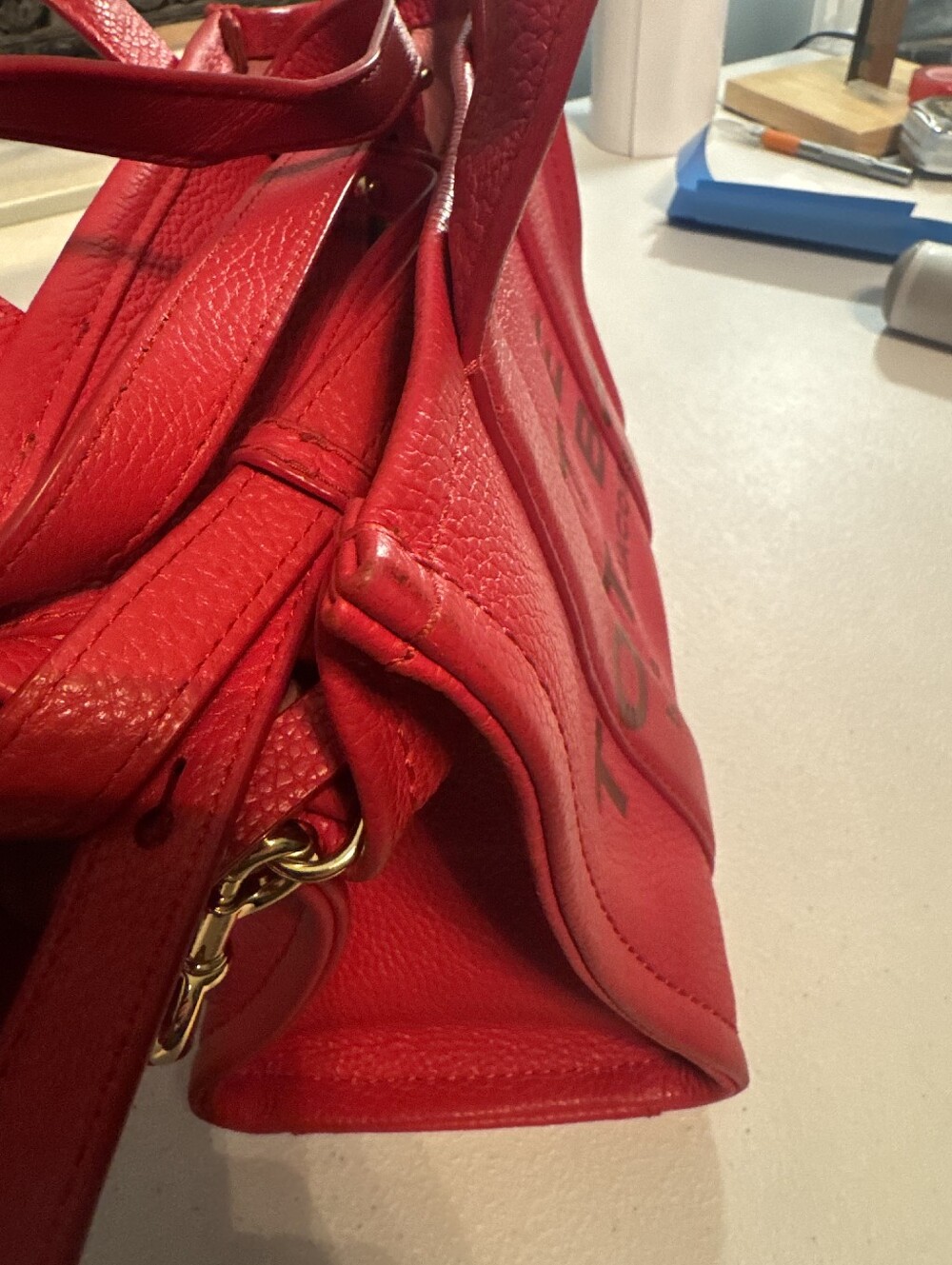 Marc Jacobs Coral Red Pebbled Leather The Tote Bag - Picture 11 of 11